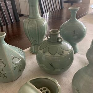 Elegant Green Celadon Vase Set